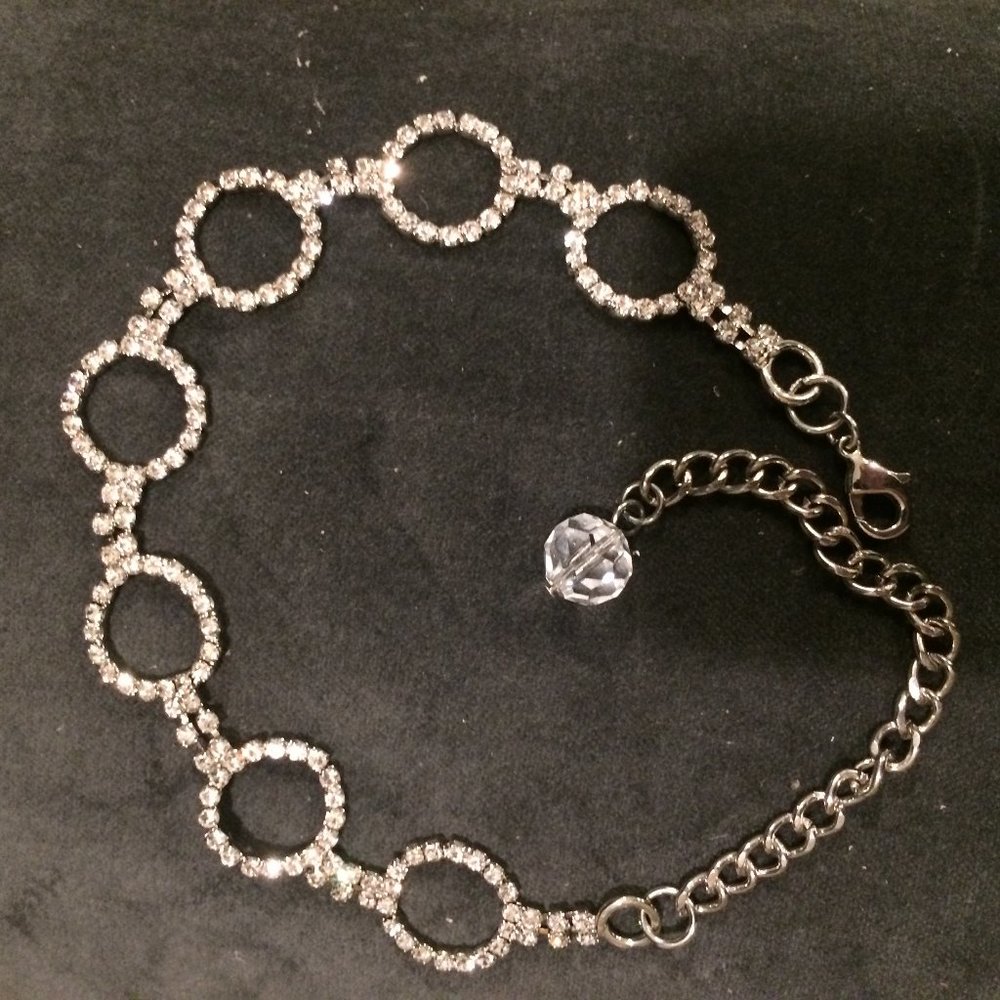 Silver Bracelet with White Rhinestones